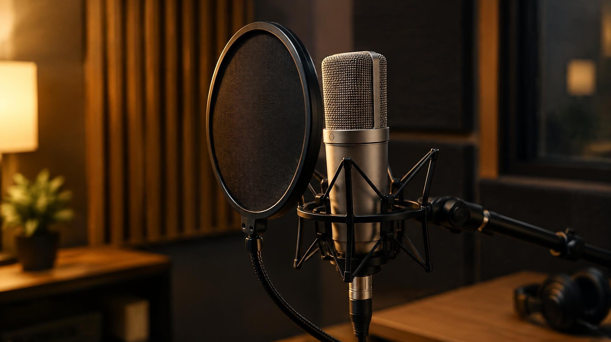 Broadcast microphone in a recording studio